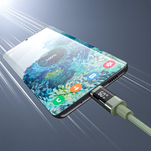 USB-C kabelis ar displeju PD 60W 1.2m - zaļš