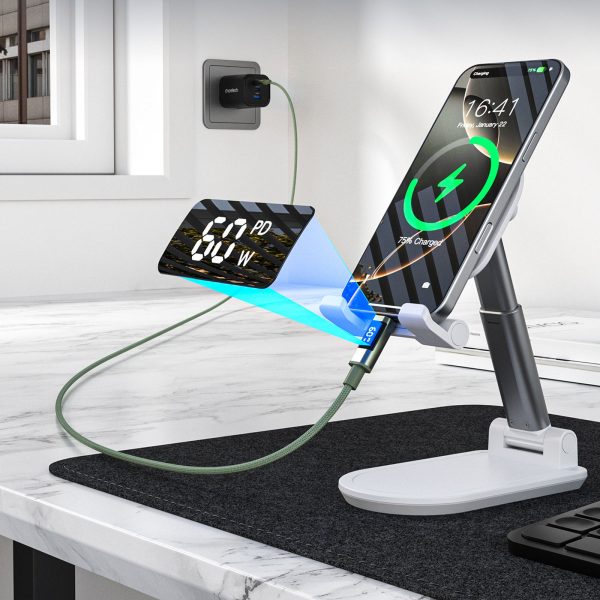 USB-C kabelis ar displeju PD 60W 1.2m - zaļš