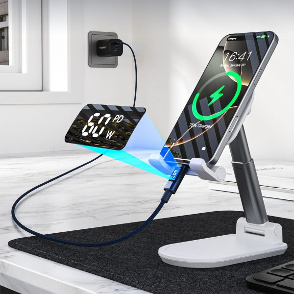 USB-C kabelis ar displeju PD 60W 1.2m - zils