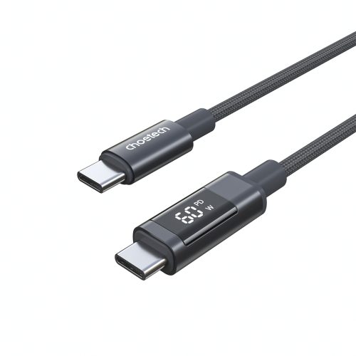 USB-C kabelis ar displeju PD 60W 1.2m - melns