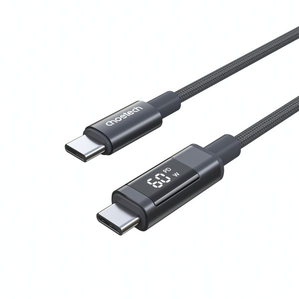 USB-C kabelis ar displeju PD 60W 1.2m - melns