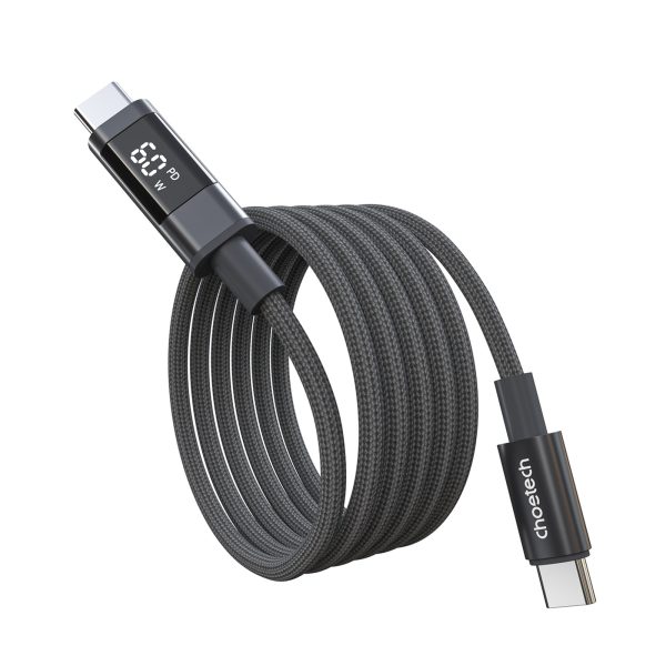 USB-C kabelis ar displeju PD 60W 1.2m - melns
