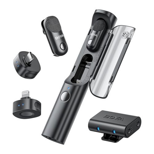 4-in-1 2.4GHz USB-C bezvadu mikrofonu komplekts MAGIC-02 - melns