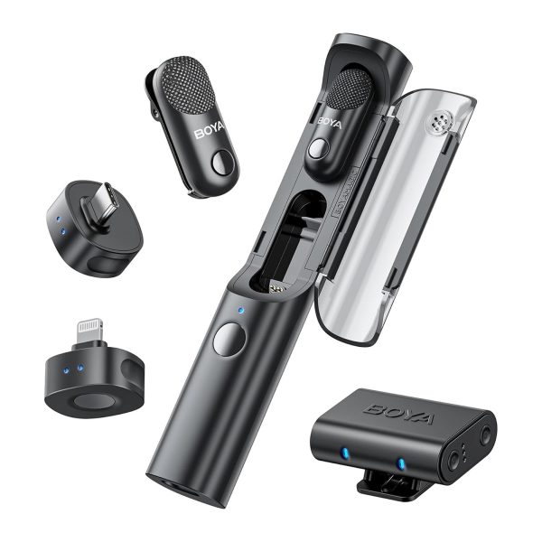 1034027-1-zestaw-mikrofonow-bezprzewodowych-4w1-magic-02-boya-hurtownia-dropshipping.jpg 4-in-1 2.4GHz USB-C bezvadu mikrofonu komplekts MAGIC-02 - melns