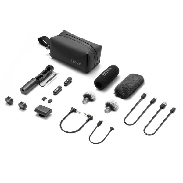 1034027-2-zestaw-mikrofonow-bezprzewodowych-4w1-magic-02-boya-hurtownia-dropshipping.jpg 4-in-1 2.4GHz USB-C bezvadu mikrofonu komplekts MAGIC-02 - melns