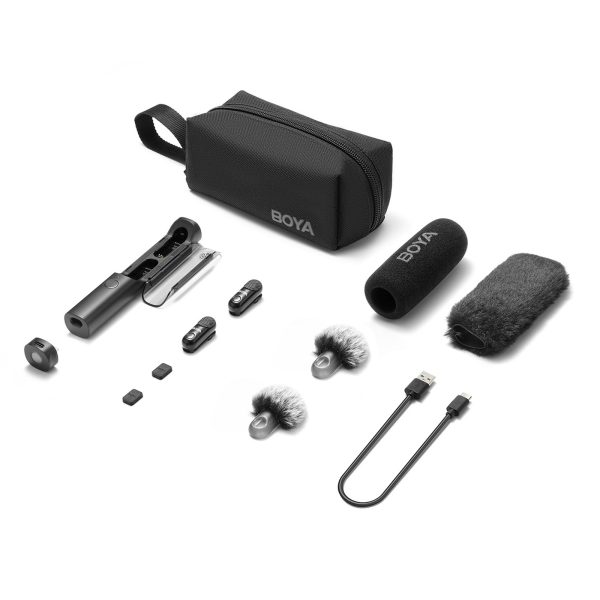 1034029-2-zestaw-mikrofonow-bezprzewodowych-4w1-magic-05-boya-hurtownia-dropshipping.jpg 4-in-1 2.4GHz USB-C bezvadu mikrofonu komplekts MAGIC-05 - melns