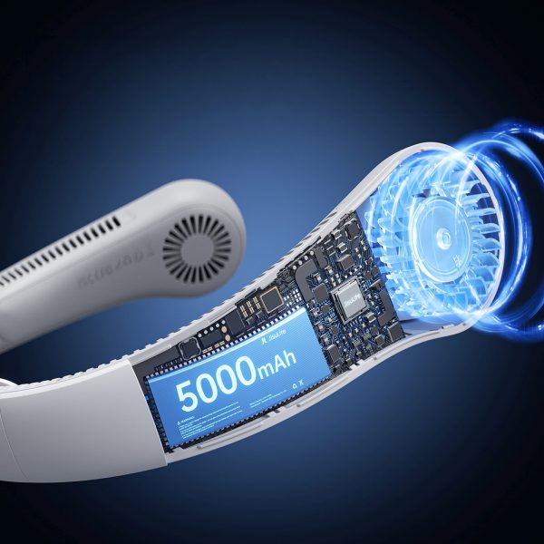 Pārnēsājams kakla ventilators 5000mAh - pelēks