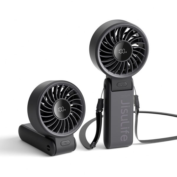 Mini ventilators ar portatīvo ventilatoru, 5 ātrumi, 3600mAh, USB-C, melns