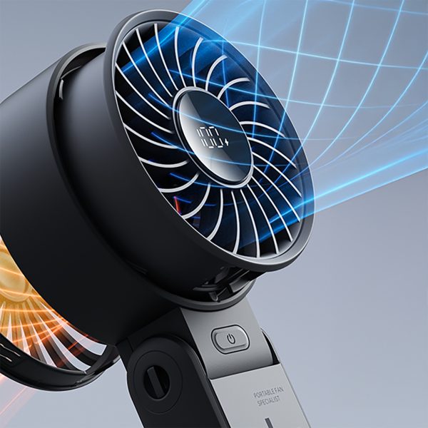 Mini ventilators ar portatīvo ventilatoru, 5 ātrumi, 3600mAh, USB-C, melns
