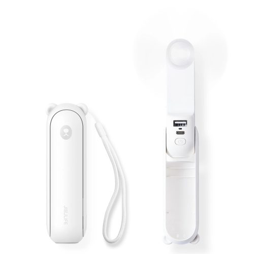 Mini portatīvais ventilators ar power bank funkciju un lukturīti, salokāms, 4500mAh USB-C - balts