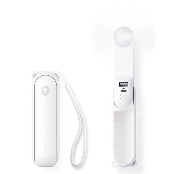 Mini portatīvais ventilators ar power bank funkciju un lukturīti, salokāms, 4500mAh USB-C - balts