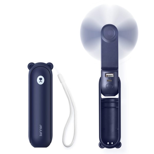 Mini portatīvais ventilators ar lādētāja funkciju un lukturīti 2000mAh - zils