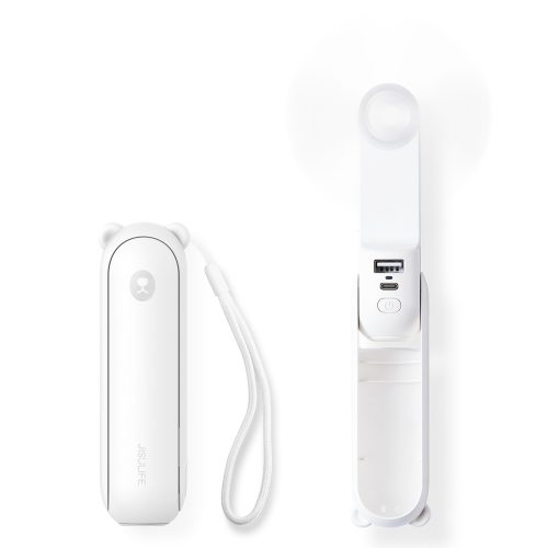 Mini portatīvais ventilators ar lādētāja funkciju un lukturīti 2000mAh - balts