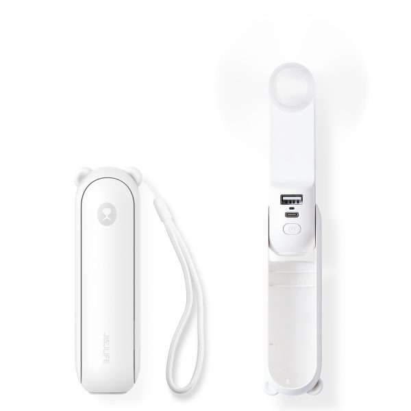 Mini portatīvais ventilators ar lādētāja funkciju un lukturīti 2000mAh - balts