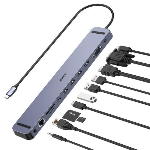 1016602-1-stacja-dokujaca-adapter-hub-usb-c-11-choetech-hurtownia-sklep.jpg Dokstacijas adaptera centrmezgls USB C tips 11in1 100W PD pelēks