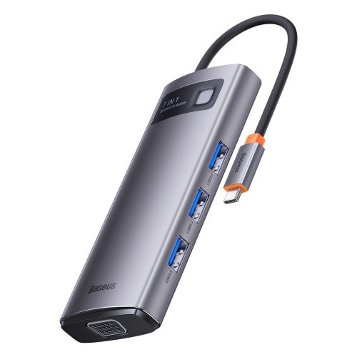 1018476-1-stacja-dokujaca-hub-7w1-usb-c-1hdmi-1v-baseus-hurtownia-sklep.jpg HUB 7in1 dokstacija USB-C 1xHDMI 1xVGA 3xUSB 3.2 1xPower Delivery RJ-45 Ethernet Pelēks