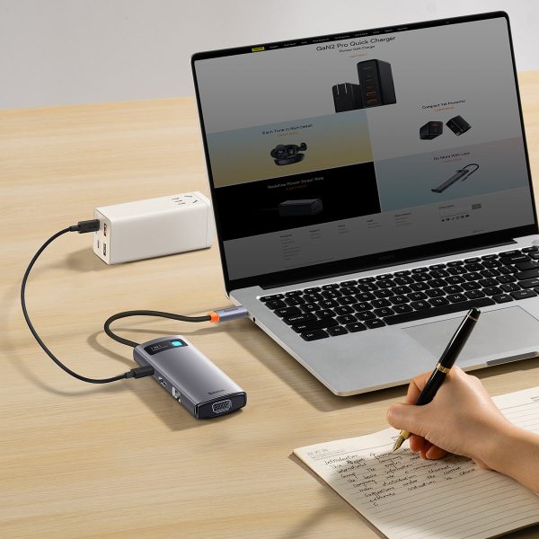 1018476-7-stacja-dokujaca-hub-7w1-usb-c-1hdmi-1v-baseus-hurtownia-sklep.jpg HUB 7in1 dokstacija USB-C 1xHDMI 1xVGA 3xUSB 3.2 1xPower Delivery RJ-45 Ethernet Pelēks