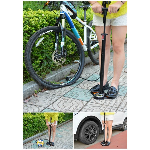 Velosipēda grīdas pumpis ar spiediena mērītāju - melns un oranžs