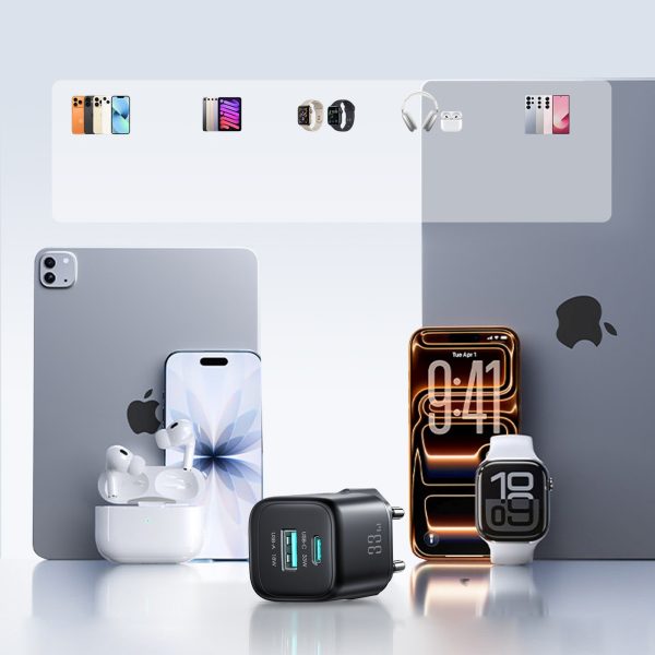 33 W USB-A USB-C sienas lādētājs ar 60 W USB-C uz USB-C 1 m kabeli - melns