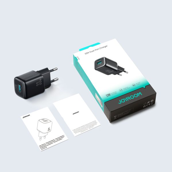 33 W USB-A USB-C sienas lādētājs ar 60 W USB-C uz USB-C 1 m kabeli - melns