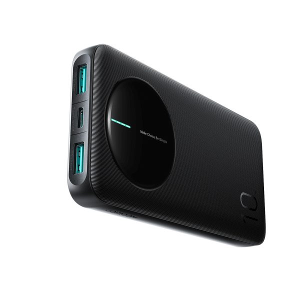 Powerbank 10000mAh 22.5W USB-A USB-C ar digitālo displeju - melns