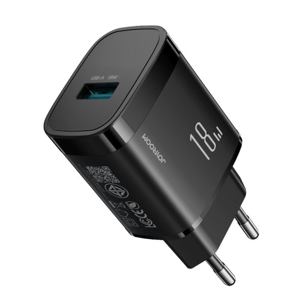 18 W USB-A sienas lādētājs ar 1 m USB-A - USB-C kabeli - melns