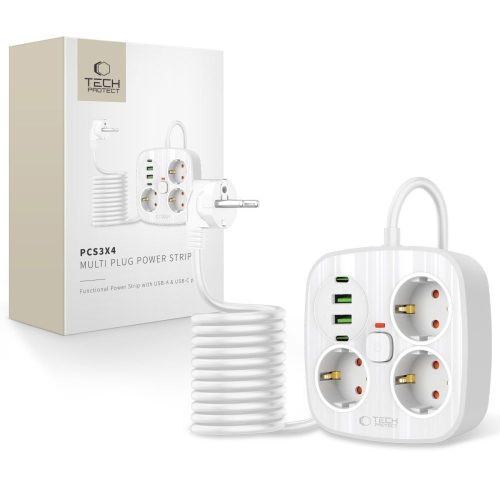 Strāvas pagarinātājs 3 ligzdas 2x USB-A 2x USB-C 200 cm - balts