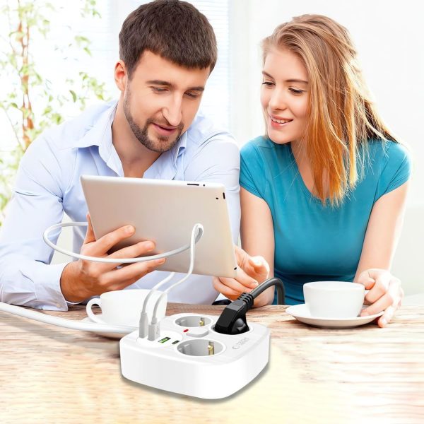 Strāvas pagarinātājs 3 ligzdas 2x USB-A 2x USB-C 200 cm - balts