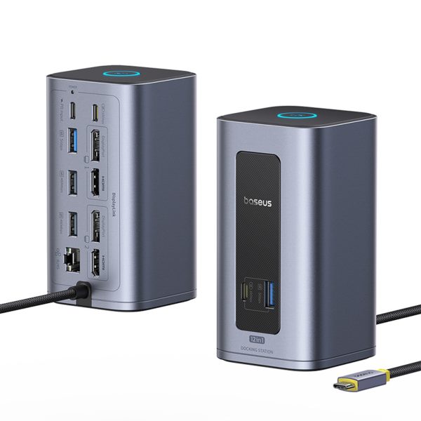 HUB 12-in-1 dokstacija USB-C uz USB-C USB-A HDMI DisplayPort Rj45 - pelēka