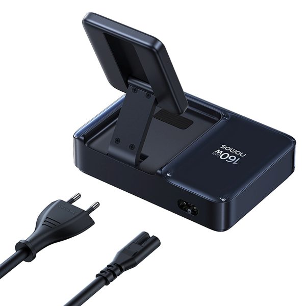 5-in-1 bezvadu uzlādes stacija USB-A USB-C ar ievelkamu Qi2 kabeli 160W - melna