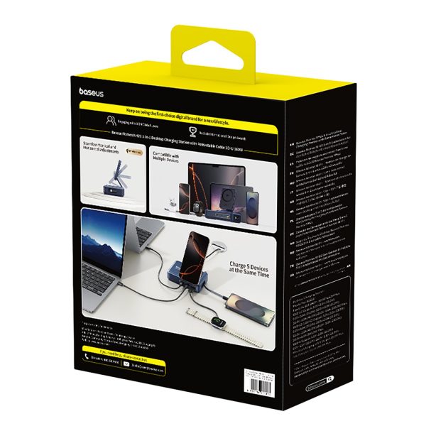 5-in-1 bezvadu uzlādes stacija USB-A USB-C ar ievelkamu Qi2 kabeli 160W - melna