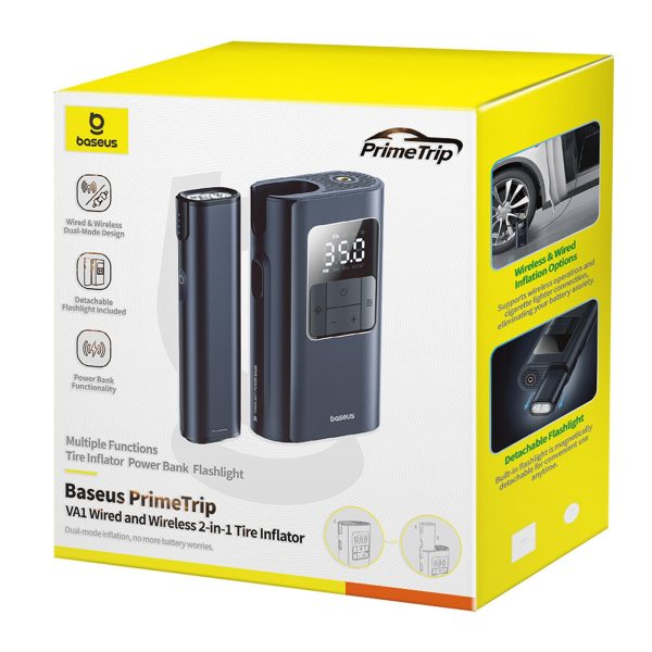 2-vienā riepu piepūtējs ar lukturīti un pārnēsājamo akumulatoru 6000mAh 75W - melns