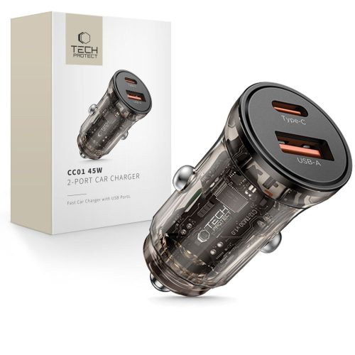 45 W USB-A USB-C automašīnas lādētājs - melns
