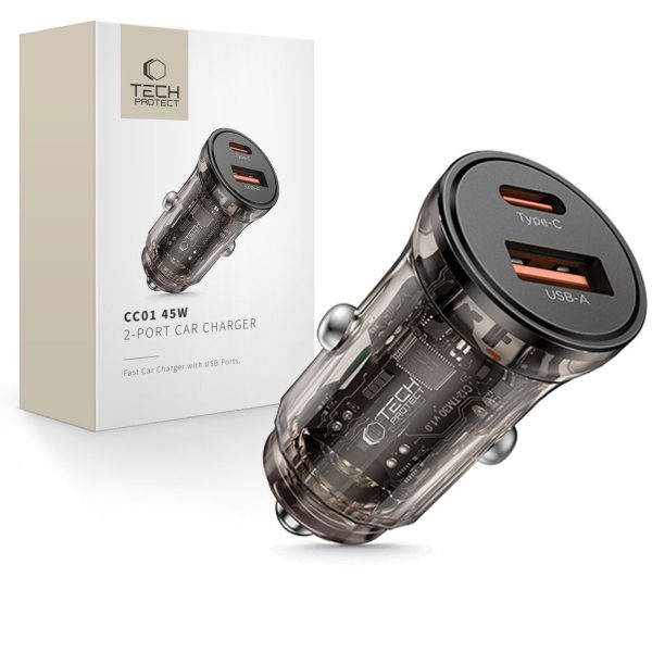 45 W USB-A USB-C automašīnas lādētājs - melns