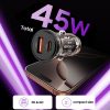 45 W USB-A USB-C automašīnas lādētājs - melns