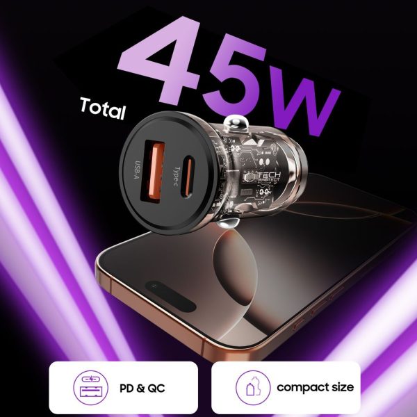 45 W USB-A USB-C automašīnas lādētājs - melns