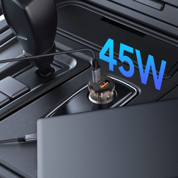 45 W USB-A USB-C automašīnas lādētājs - melns
