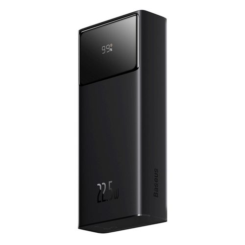 Powerbank 20000mAh USB-A USB-C ar displeja kabeli 22.5W - melns