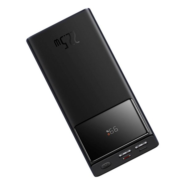 Powerbank 20000mAh USB-A USB-C ar displeja kabeli 22.5W - melns