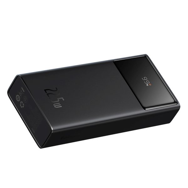 Powerbank 20000mAh USB-A USB-C ar displeja kabeli 22.5W - melns