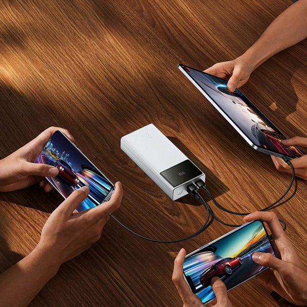 Powerbank 20000mAh USB-A USB-C ar displeja kabeli 22.5W - balts