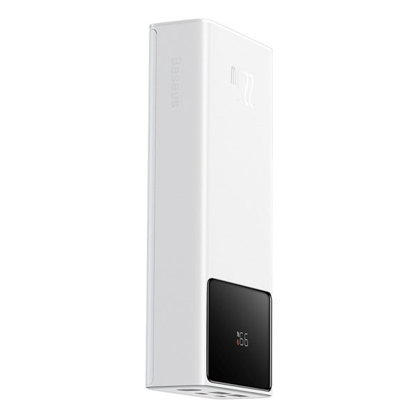 Powerbank 20000mAh USB-A USB-C ar displeja kabeli 22.5W - balts