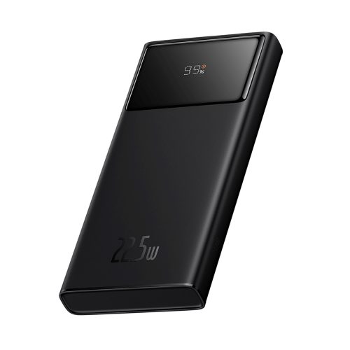 Powerbank 10000mAh USB-A USB-C ar displeja kabeli 22.5W - melns