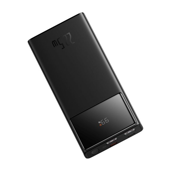 Powerbank 10000mAh USB-A USB-C ar displeja kabeli 22.5W - melns