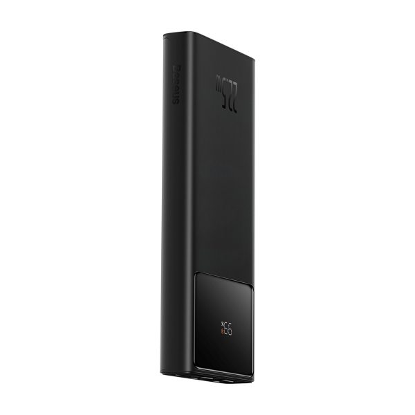 Powerbank 10000mAh USB-A USB-C ar displeja kabeli 22.5W - melns