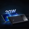 Powerbank 10000mAh USB-A USB-C ar displeja kabeli 22.5W - melns