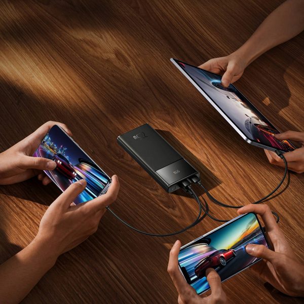 Powerbank 10000mAh USB-A USB-C ar displeja kabeli 22.5W - melns