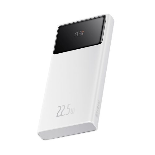 Powerbank 10000mAh USB-A USB-C ar displeja kabeli 22.5W - balts