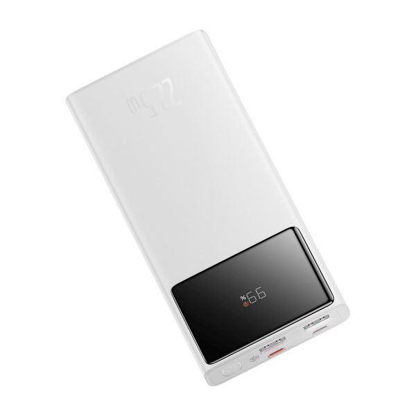 Powerbank 10000mAh USB-A USB-C ar displeja kabeli 22.5W - balts