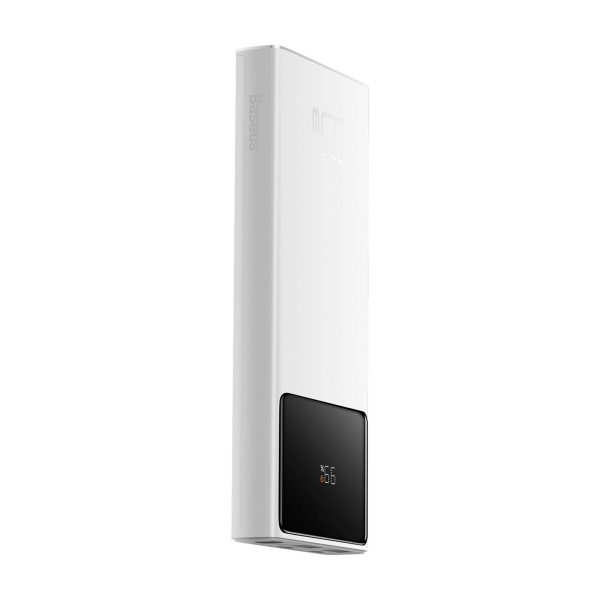Powerbank 10000mAh USB-A USB-C ar displeja kabeli 22.5W - balts